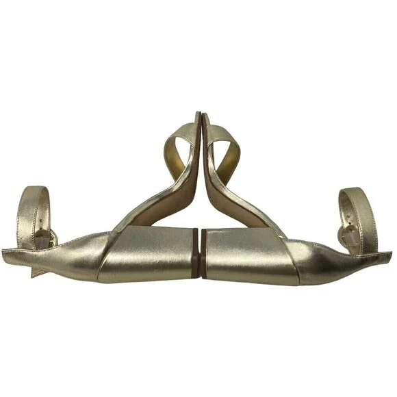 NEW Marc Fisher Magali Heel Size 5.5 M Leather Open Toe Shoe Ankle Strap Gold - Picture 7 of 12